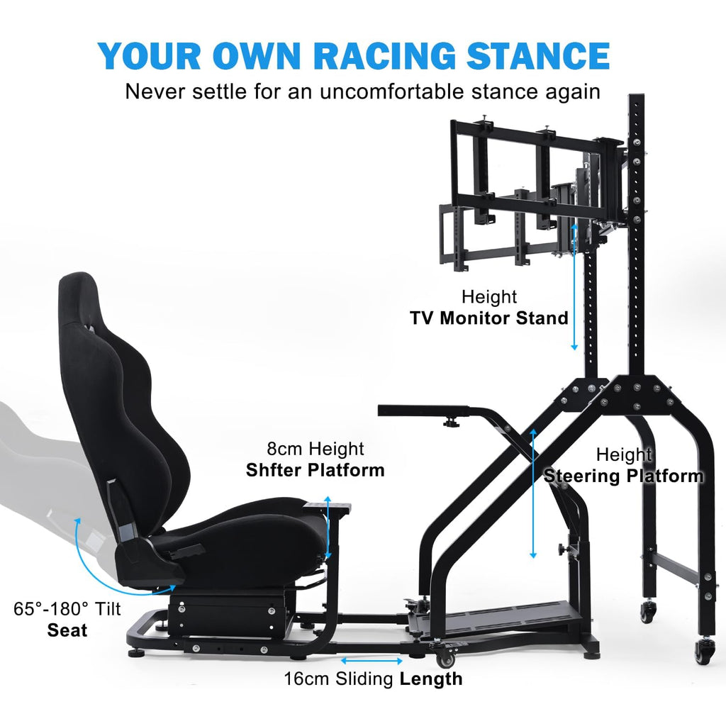 Anman Adjustable Racing Simulator Cockpit with Triple Monitor Stand and Ergonomic Driving Seat Compatible with Logitech/Thrustmaster, No electronic equipment