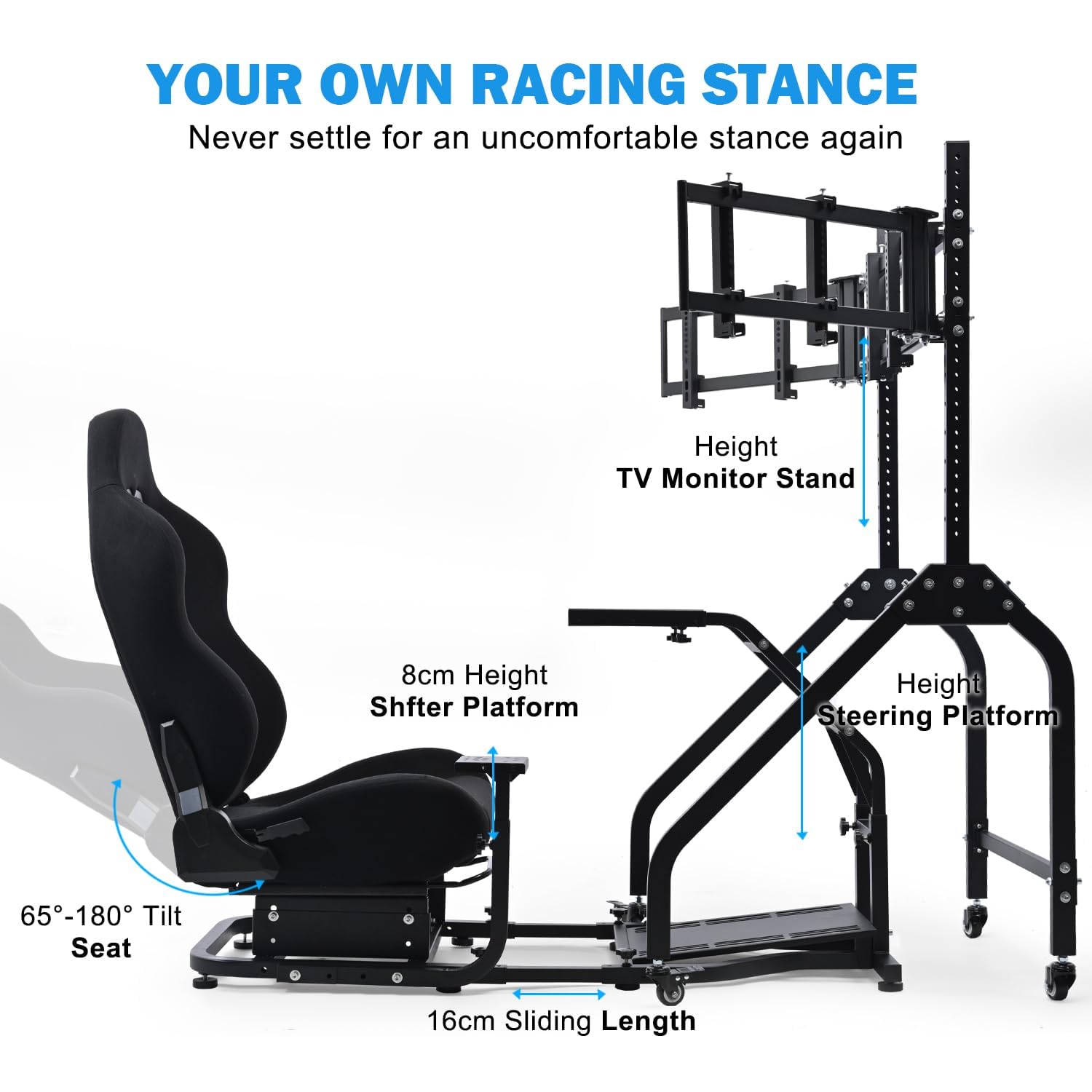 Anman Adjustable Racing Simulator Cockpit with Triple Monitor Stand and Ergonomic Driving Seat Compatible with Logitech/Thrustmaster, No electronic equipment