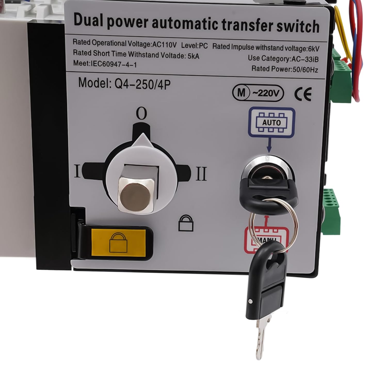 250A 4 Poles Industrial Automatic Transfer Switch Dual Power Automatic Transfer Switch Two in One Out, Transfer Switch Grid to AC Generator for Hospitals High-Rise Buildings Shopping Malls Factories