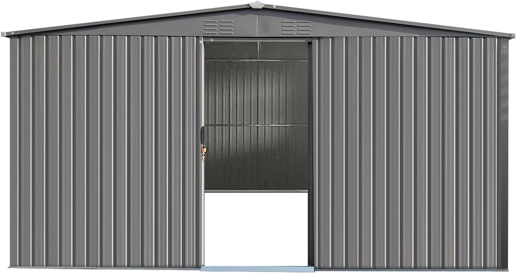14x12 FT Metal Storage Shed, Outdoor Storage Shed with Window & Apex Roof, Lockable Door for Garden, Backyard, Lawn, and Utility Shelter, Weather-Resistant, Easy to Set Up, Grey