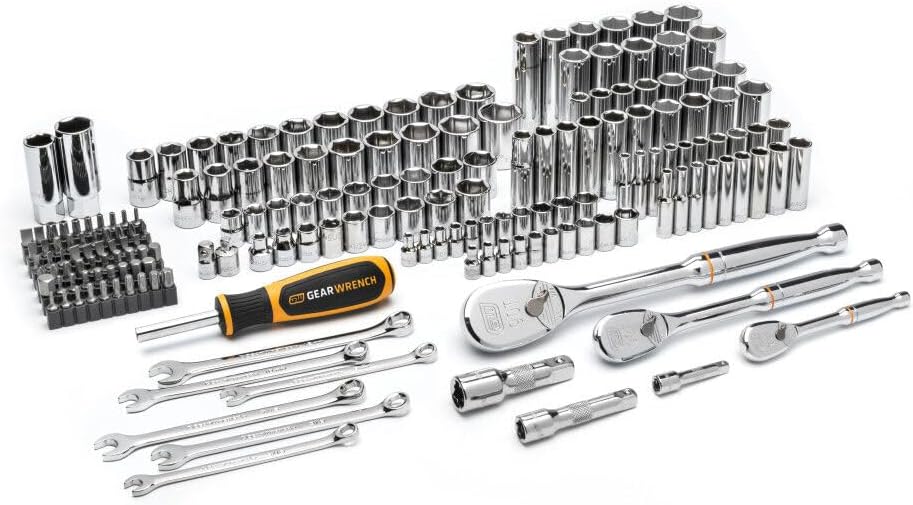 GEARWRENCH 185 Piece Mechanics Hand Tool Set - 1/4', 3/8', & 1/2' Drive | 90 Tooth | SAE & Metric | GW90MCBMTS
