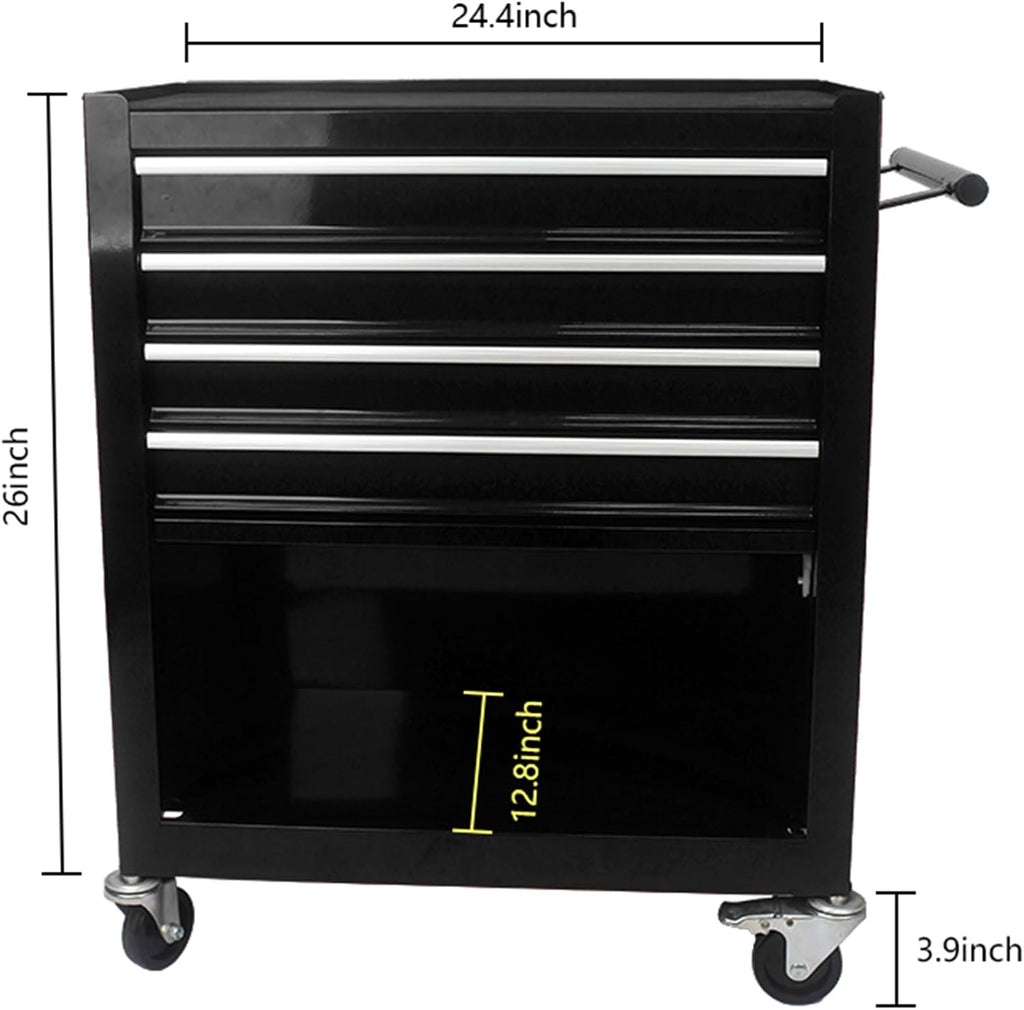 Campfun 4-Drawer Rolling Tool Cart, Metal Tool Storage Organizer Cabinet with Interlock System and Wheels, Multifunctional Mechanic Tool Chest for Garage, Warehouse, Workshop Repair Shop, Black