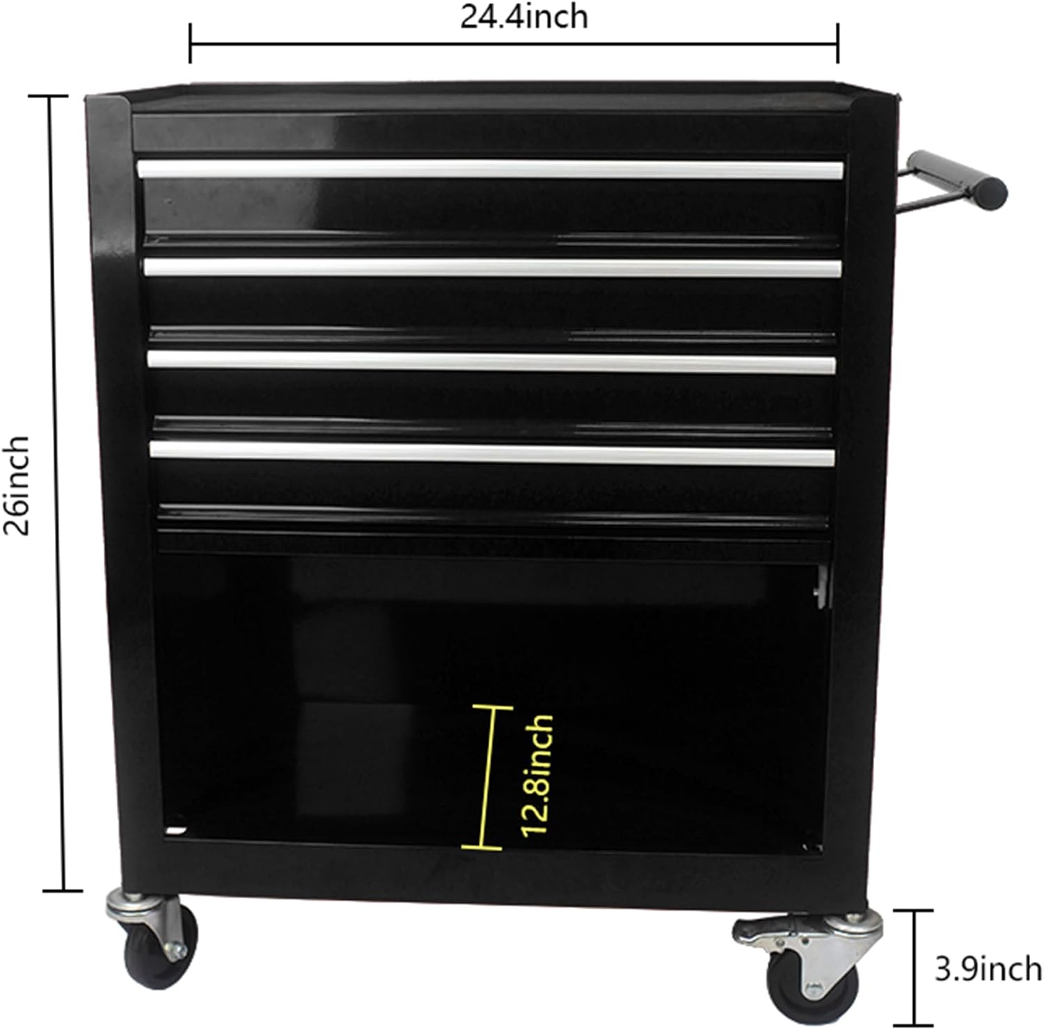 Campfun 4-Drawer Rolling Tool Cart, Metal Tool Storage Organizer Cabinet with Interlock System and Wheels, Multifunctional Mechanic Tool Chest for Garage, Warehouse, Workshop Repair Shop, Black