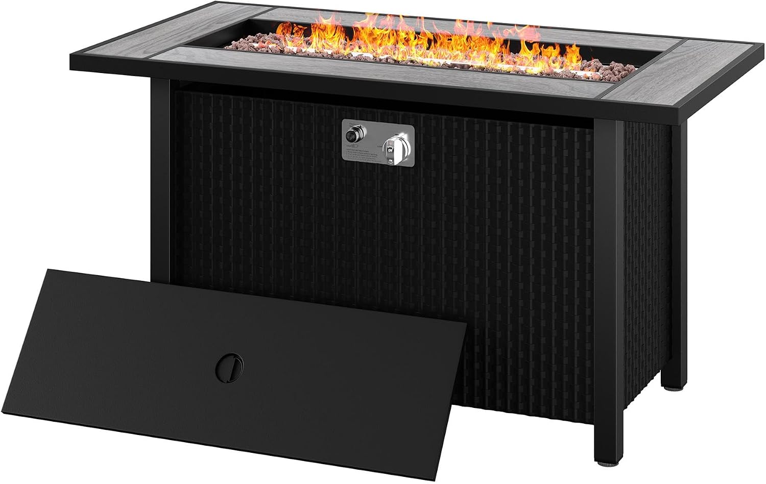 45 Inch Propane Fire Pit Table, 50,000 BTU Outdoor Gas Fire Pit for Patio & Backyard, Rectangular Firepit Table with Lava Rocks, 2-in-1 Convertible Outdoor Table