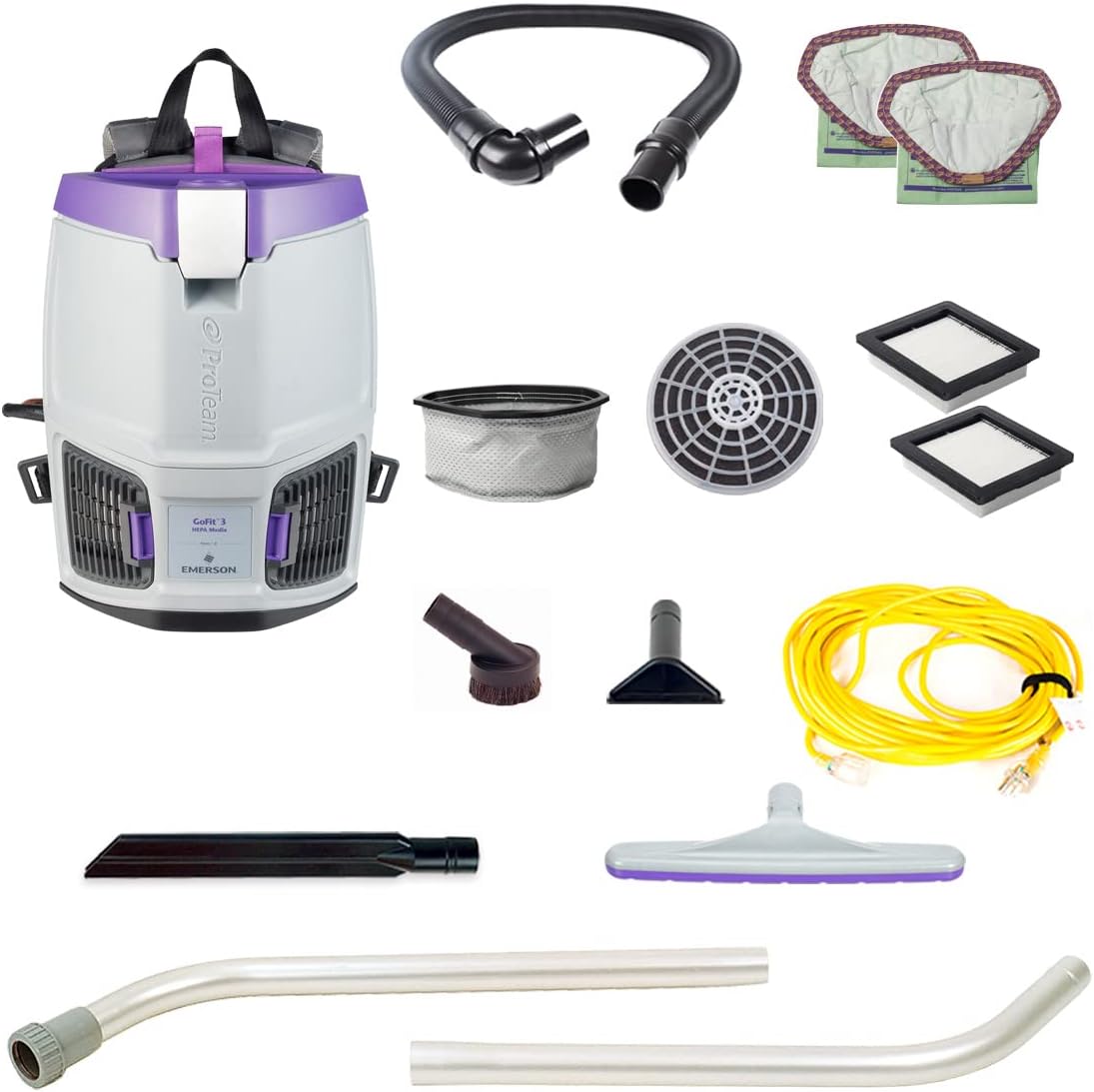 ProTeam GoFit 3 Commercial Backpack Vacuum with Xover Multi-Surface Two-Piece Wand Took Kit, 3 qt, Corded