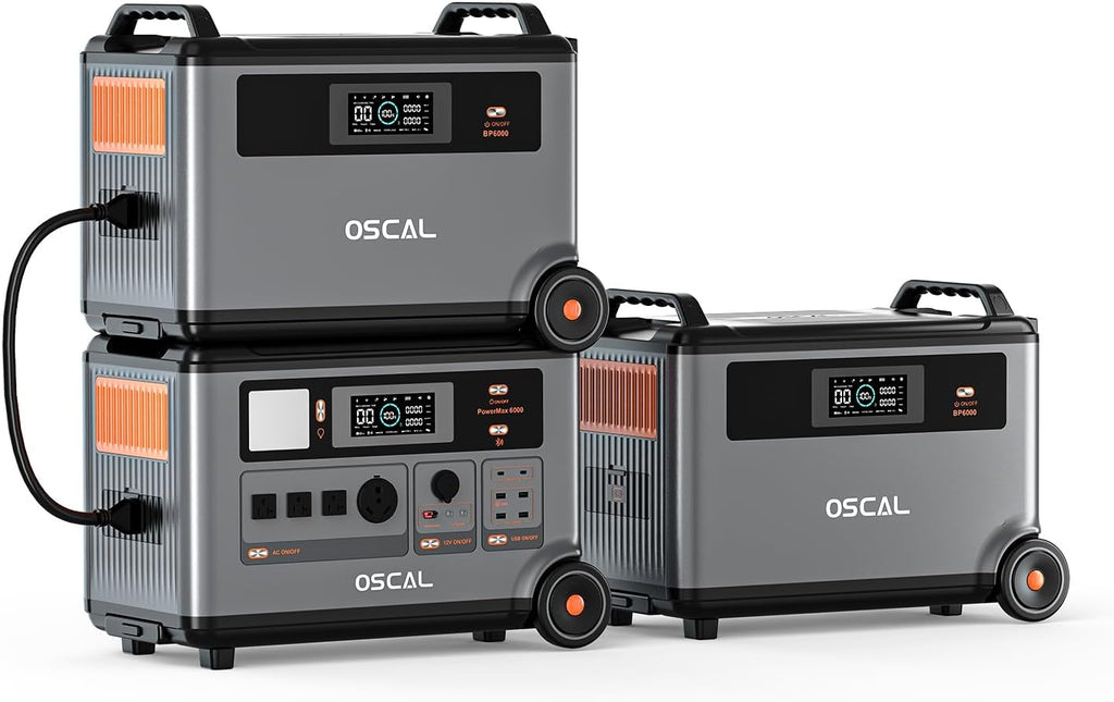 OSCAL 10.8KWh PowerMax 6000,120V/240V solar generator, 6000w AC Output (9000W Surge),Solar Generator for Home Backup, Emergency, Outdoor Camping