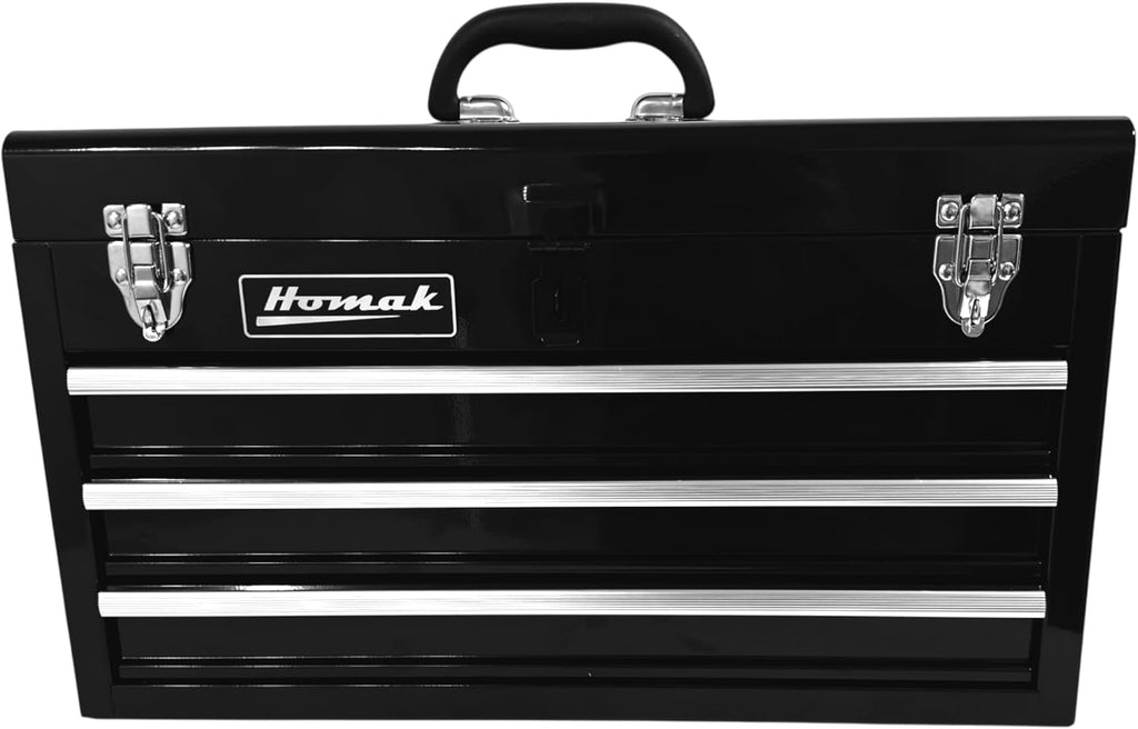 Homak 3 Drawer Ball Bearing Toolbox Chest, Black, 20 Inches