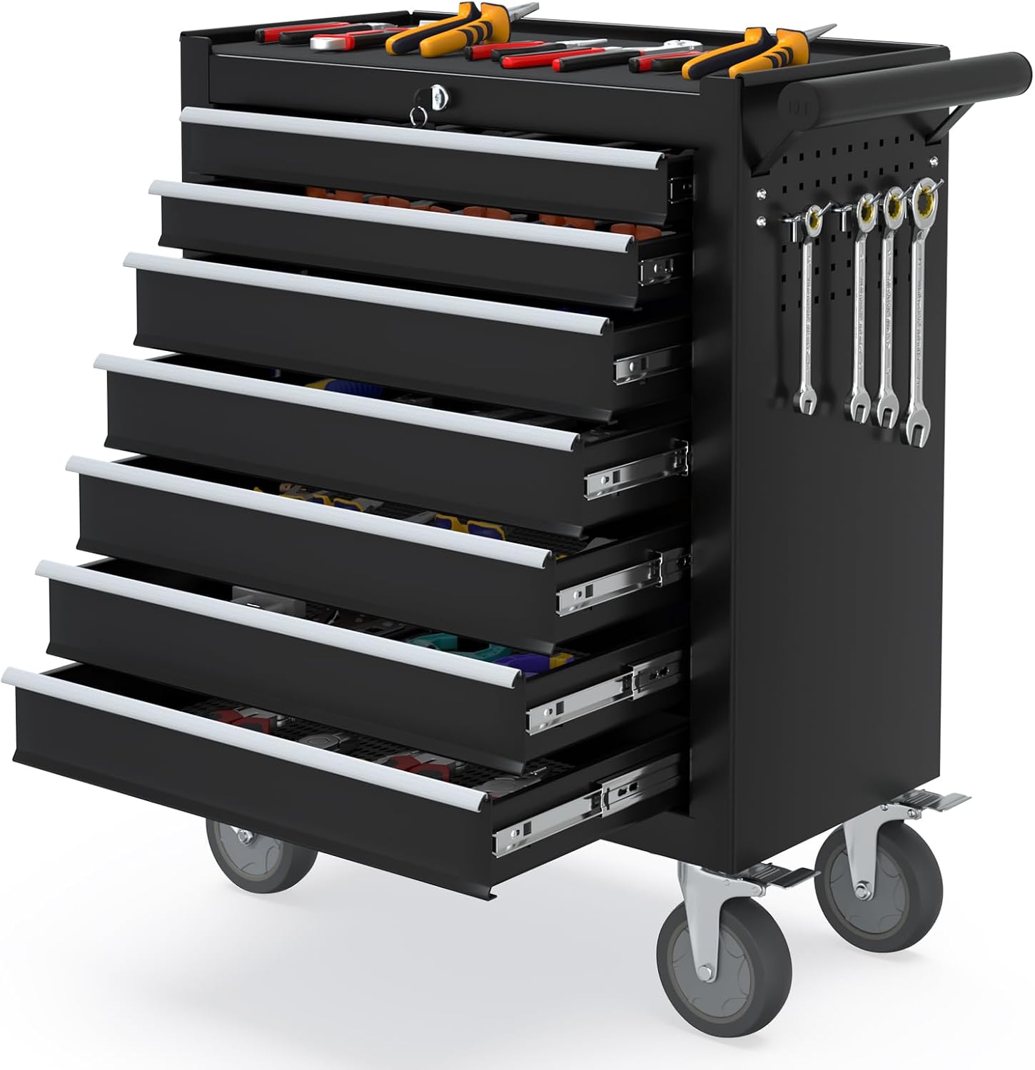 7 Drawers Metal Rolling Tool Chest, Portable Storage Tool Box with Wheels, Toolbox on Wheels for Warehouse, Garage, Repair Shop and Tool Room