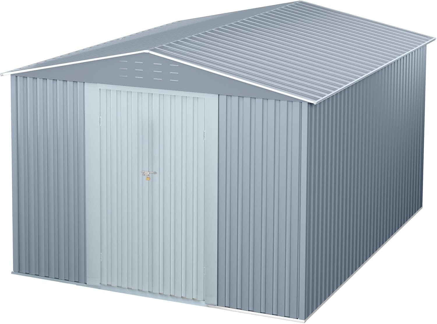 10X12x8 FT Outdoor Steel Storage Shed with Lockable Doors, Garden Sheds with Weather-Resistant and Moisture-Resistant, Ideal for Patio Lawn Backyard Outside Use, Gray