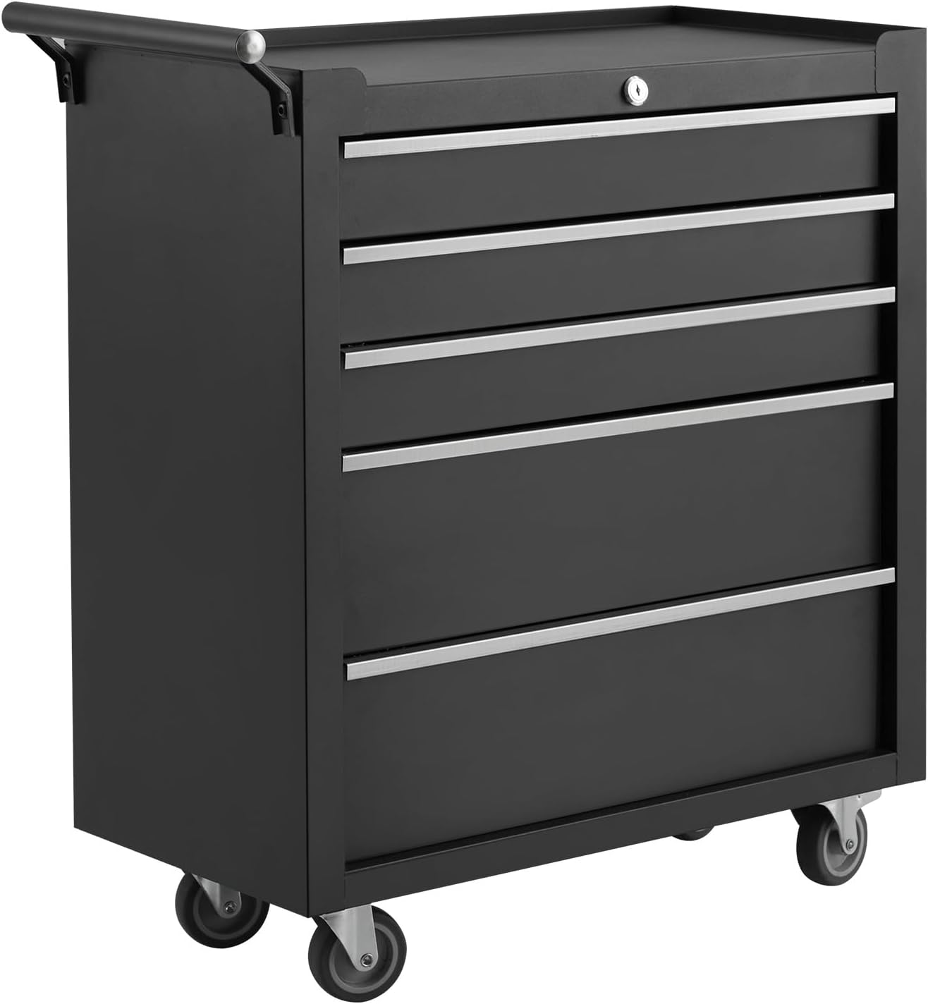5-Drawer Rolling Tool Chest on Wheels, 24 Inch Compartment Tool Box with Drawers & Lock, Metal Tool Cart Storage Cabinet for Garage, Warehouse, Workshop, Repair Shop