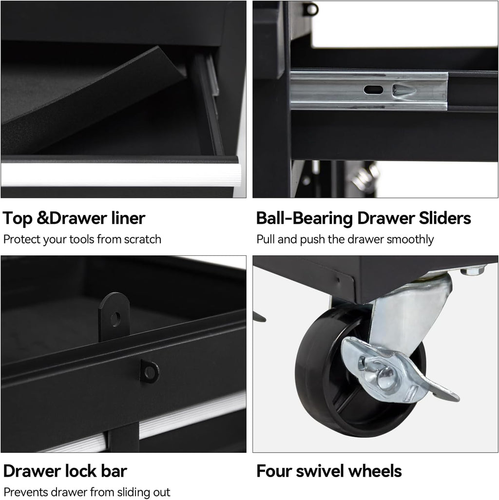 5-Drawer Rolling Tool Chest, High Capacity, Adjustable Shelf, Lockable Drawers, Detachable 2 in 1 Mechanic Tool Box Storage Cabinet with Wheels for Garage Workshop Warehouse Repair Shop