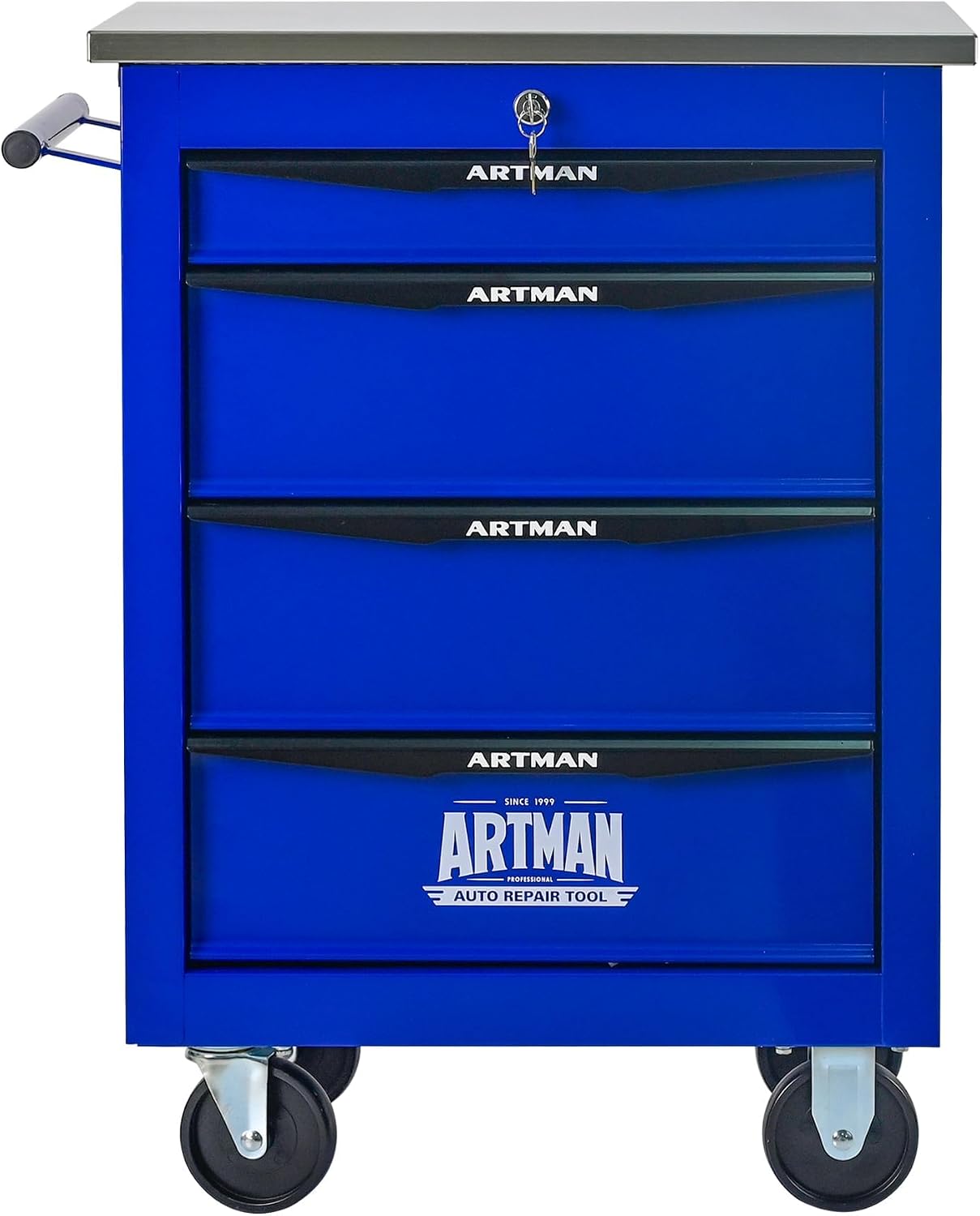 4-Drawer Heavy-Duty Rolling Tool Chest with Wheels & Steel Roof, Lockable Tool Chest Storage Cabinet for Garage, Workshop, Warehouse, and Repair Shop