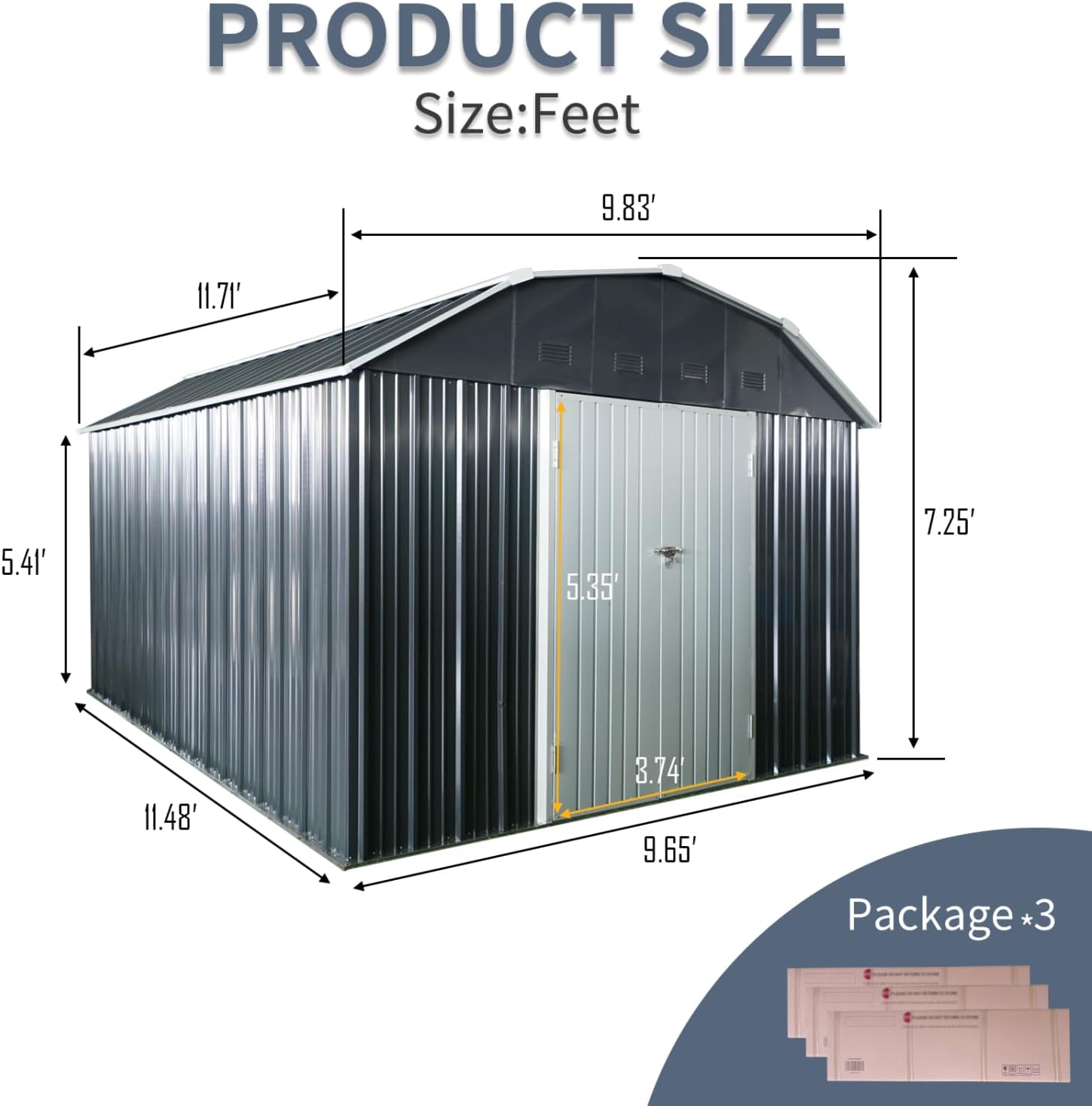 10 ft x 12 Outdoor Metal Storage Shed with Arch Roof Lockable Doors for Backyard Garden Patio Lawn, Black Iron Strong and Steel Design Lawn