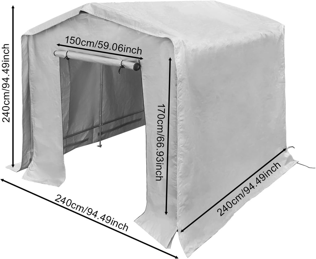 8X8Ft Portable Car Port with Roll-Up Windows Reinforced Portable Garage Heavy Duty Carport Shelter Car Canopy for Outdoor Garden (Grey, 8x8x8Ft)