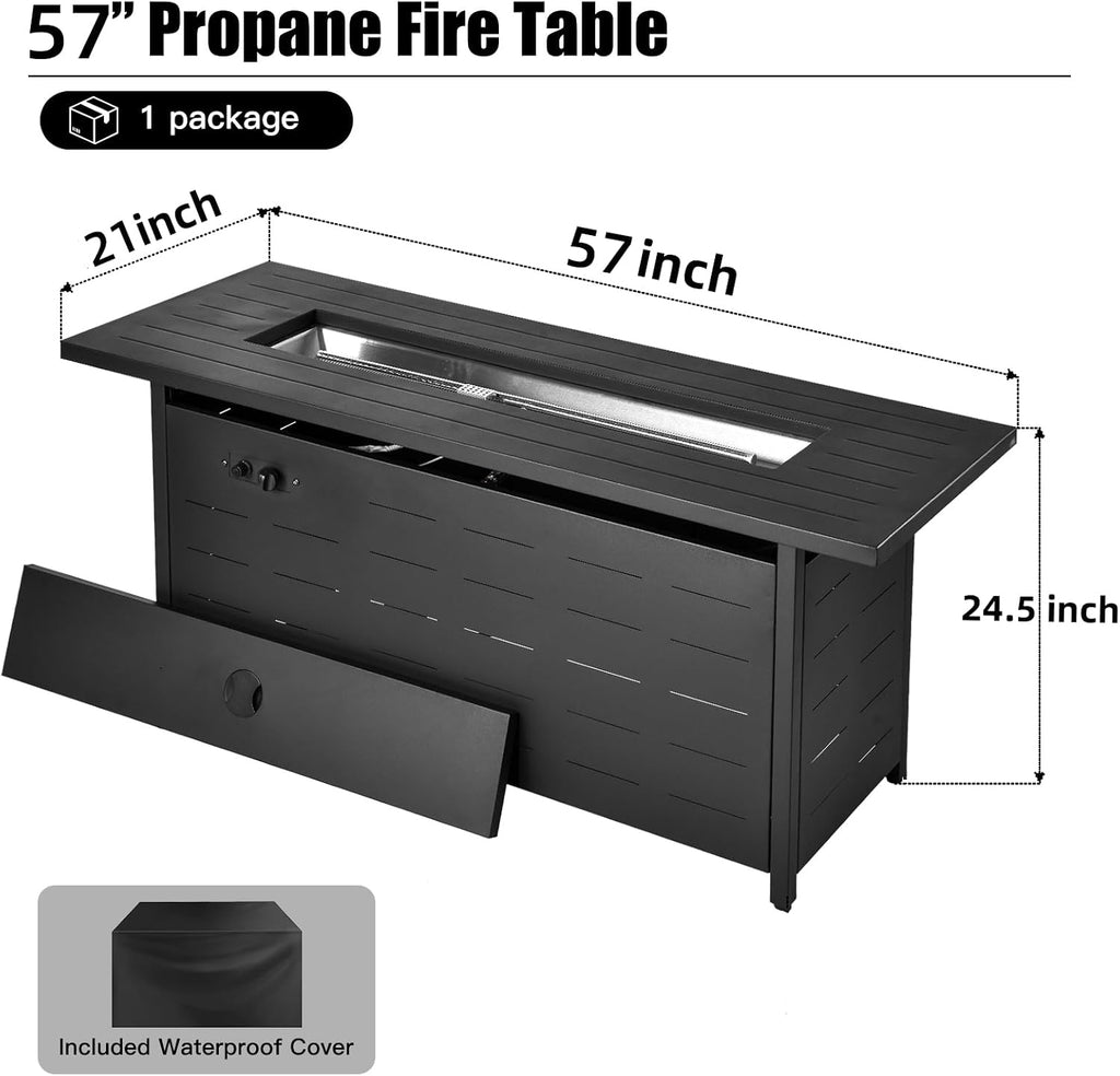 EcoNook 57 inch Propane Fire Pit Table,50000 BTU Gas Fire Pits Table with Lid & Lava Rock & Waterproof Cover, Outdoor Propane Firepit for Dining or Party, Outside, Patio, Garden, Yard
