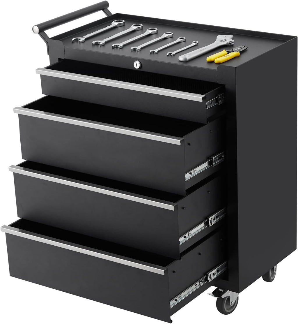 4-Drawer Tool Chest With Wheels, Rolling Tool Cart With Caster Wheels, Sliding Drawers and Protective Liner, Lockable Storage Cabinet for Garage, Workshop, Warehouse