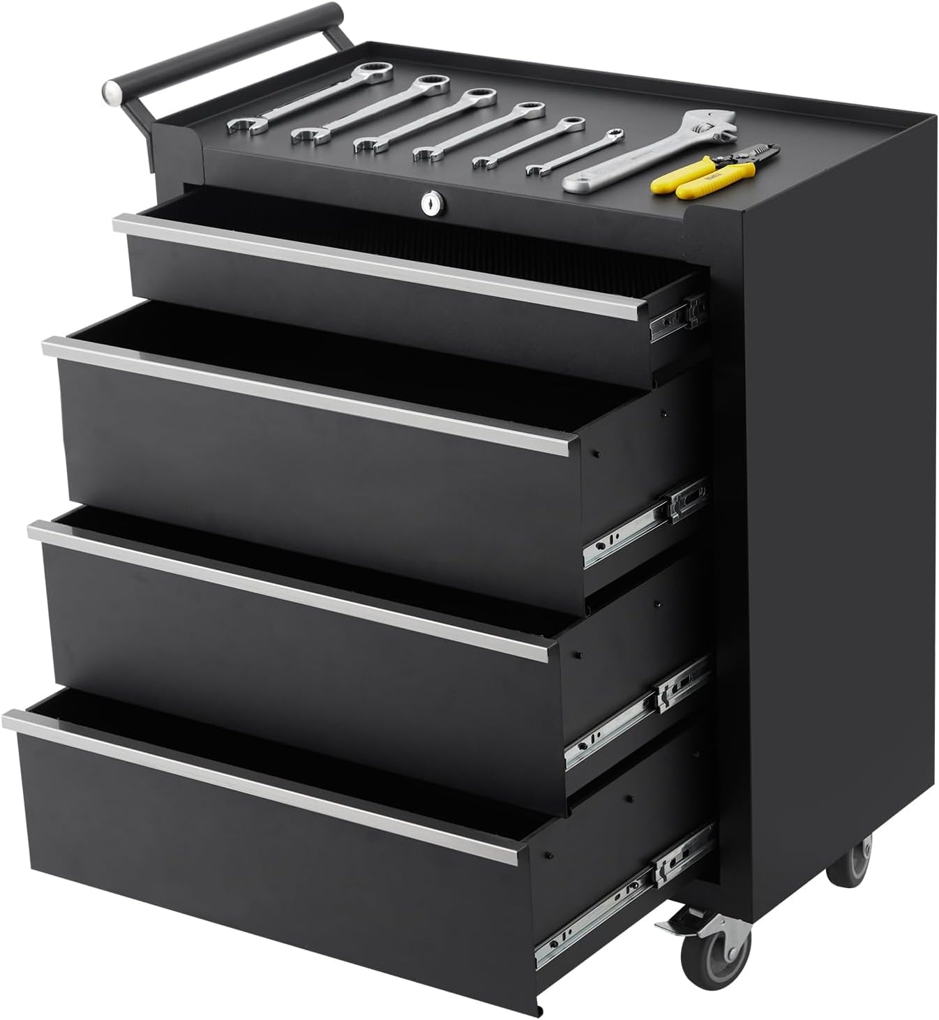4-Drawer Tool Chest With Wheels, Rolling Tool Cart With Caster Wheels, Sliding Drawers and Protective Liner, Lockable Storage Cabinet for Garage, Workshop, Warehouse