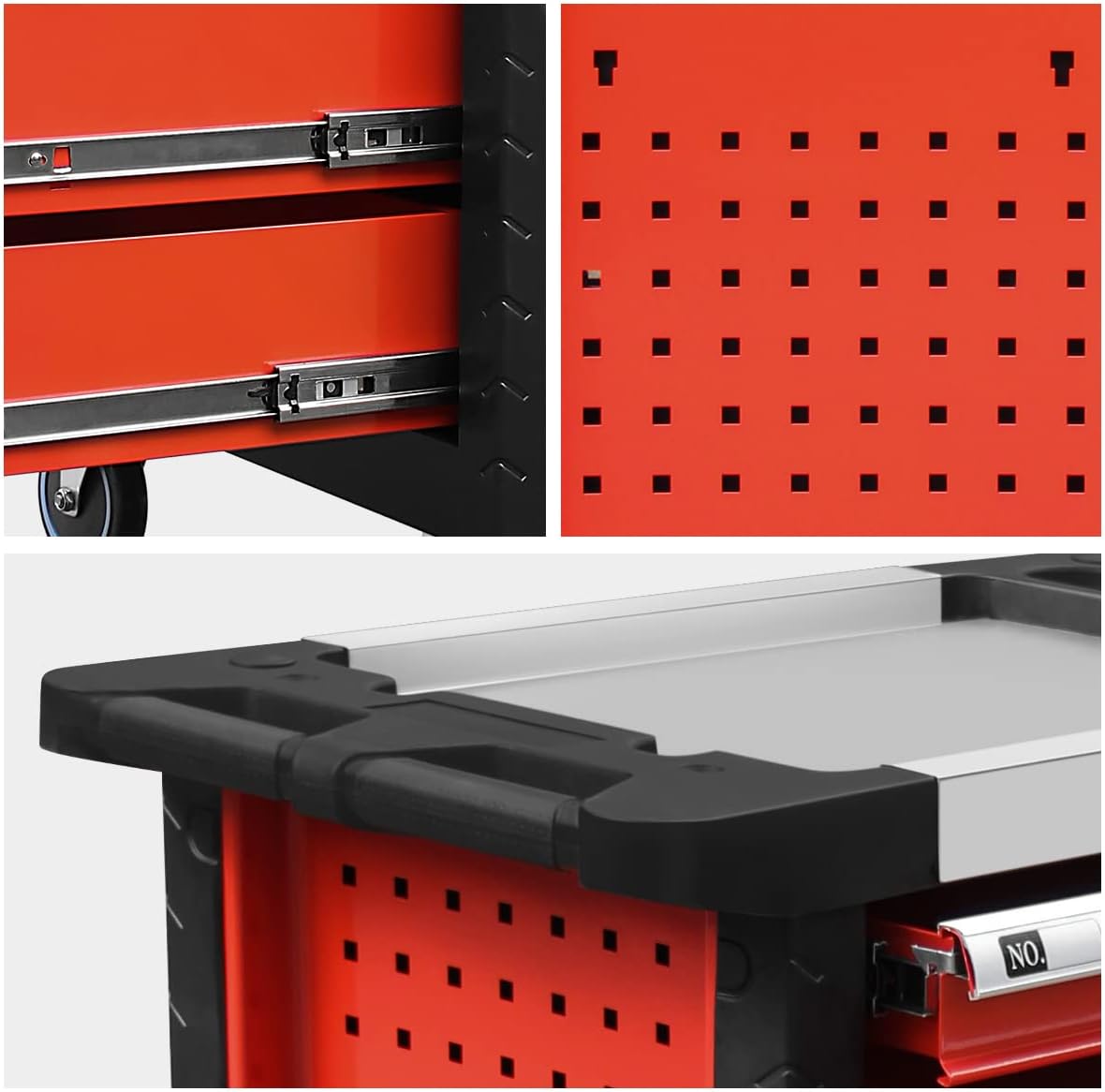 DNA Motoring 7-Drawer Rolling Tools Chest, Rolling Tool Storage Cabinet, Heavy Duty Mechanic Tool Cart, Trolley Organizer for Garage, Warehouse, Workshop, w/Keys, Red, Upgrade Package, TOOLS-10001