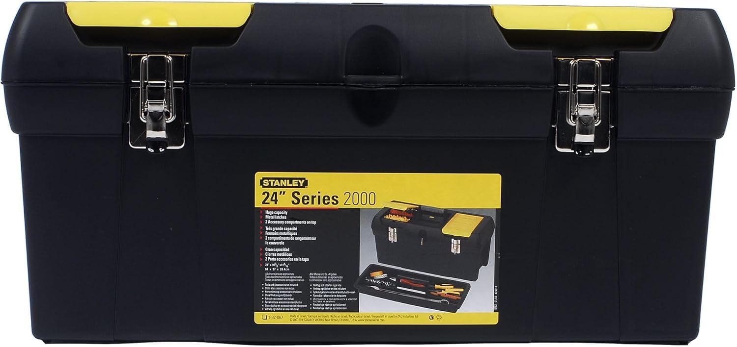 STANLEY Toolbox with Metal Latch, 2 Lid Organisers Portable Tote Tray for Tools and Small Parts, 24 Inch, 1-92-067