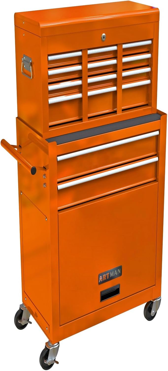 Rolling Tool Chest, 8 Drawers Rolling Tool Chest with Wheels, Portable Rolling Tool Box On Wheels, High Capacity Tool Chest Organizer for Garage, Workshop, Home Crafts Use Orange Color