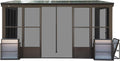 10x14FT Wall-Mounted Sunroom Solarium | Permanent Lean-to Gazebo w/Detachable Polycarbonate Windows & 2 Lockable Sliding Doors - Dark Brown Aluminum for Patio, Deck, Garden