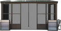12x14FT Wall-Mounted Sunroom Solarium | Permanent Lean-to Gazebo w/Detachable Polycarbonate Windows & 2 Lockable Doors - Dark Brown Aluminum for Patio, Deck