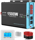 1500W Pure Sine Wave Power Inverter with Transfer Switch, 12V DC to 120V AC Converter, 3000W Peak, Auto Switch to Shore Power, Remote LCD Controller, USB & Type-C for RV, Truck, Off-Grid
