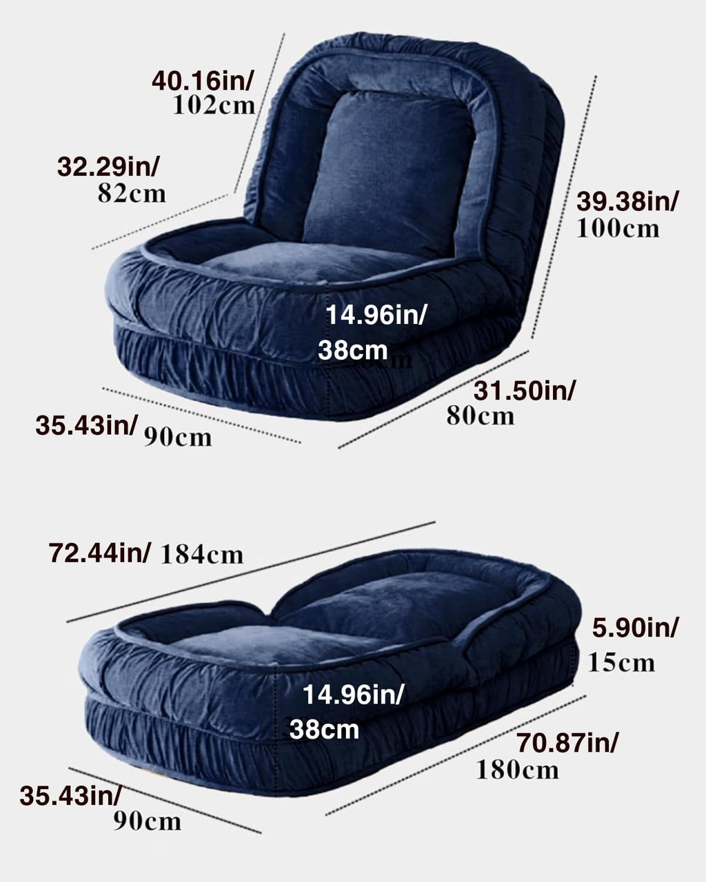LouannTatami Foldable Lazy Sofa Bed Floor Chair - Adjustable Human Dog Bed for Adults Kids Floor Seats - Cozy Small Couch for Home Living Room(Black)
