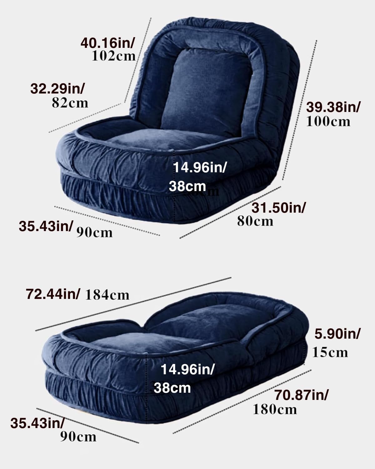 LouannTatami Foldable Lazy Sofa Bed Floor Chair - Adjustable Human Dog Bed for Adults Kids Floor Seats - Cozy Small Couch for Home Living Room(Black)