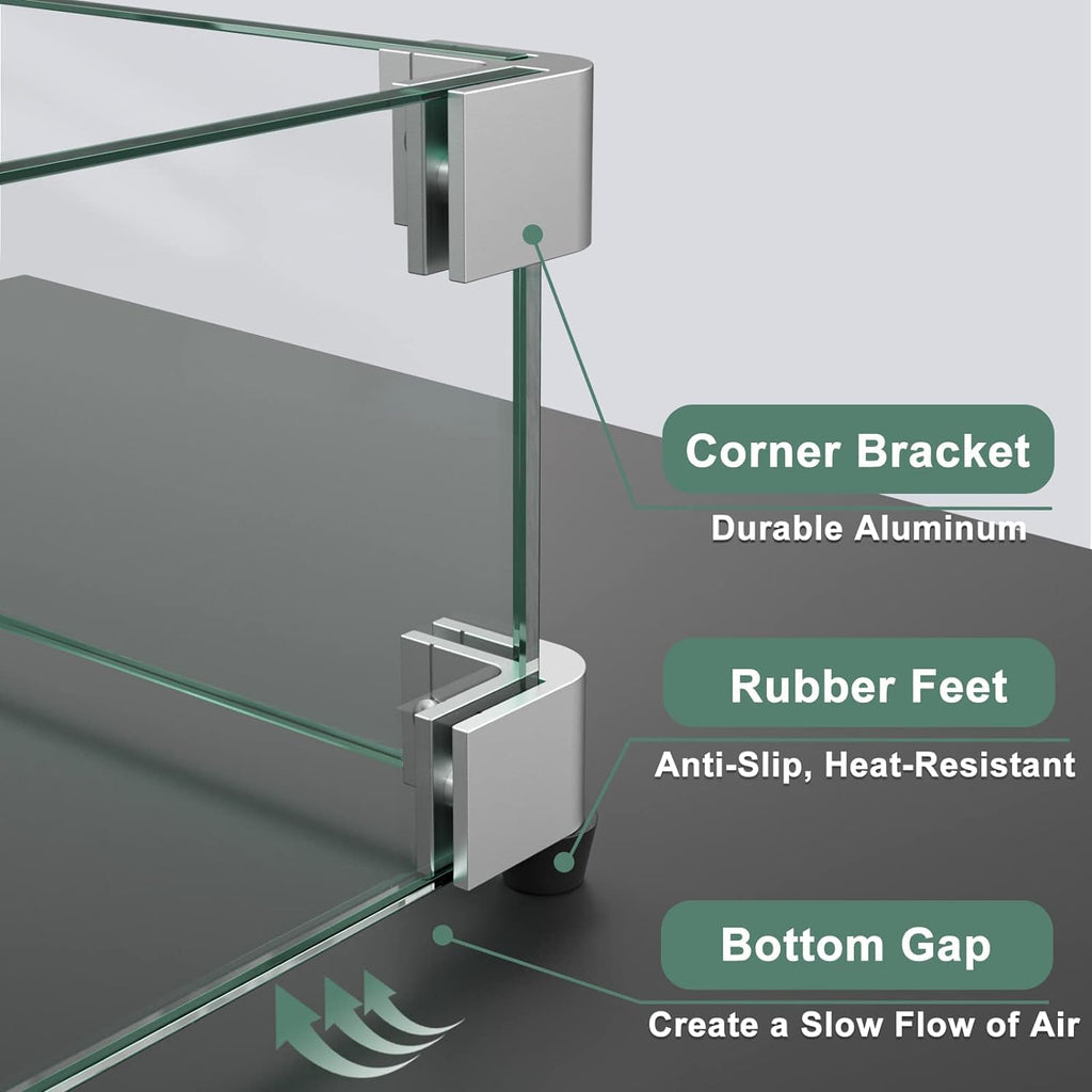 GASPRO 41.5 x 11.5 Inch Glass Wind Guard for Rectangular Fire Pit Table, Thick and Sturdy Tempered Glass Panel with Hard Aluminum Corner Bracket & Rubber Feet, Easy to Assemble