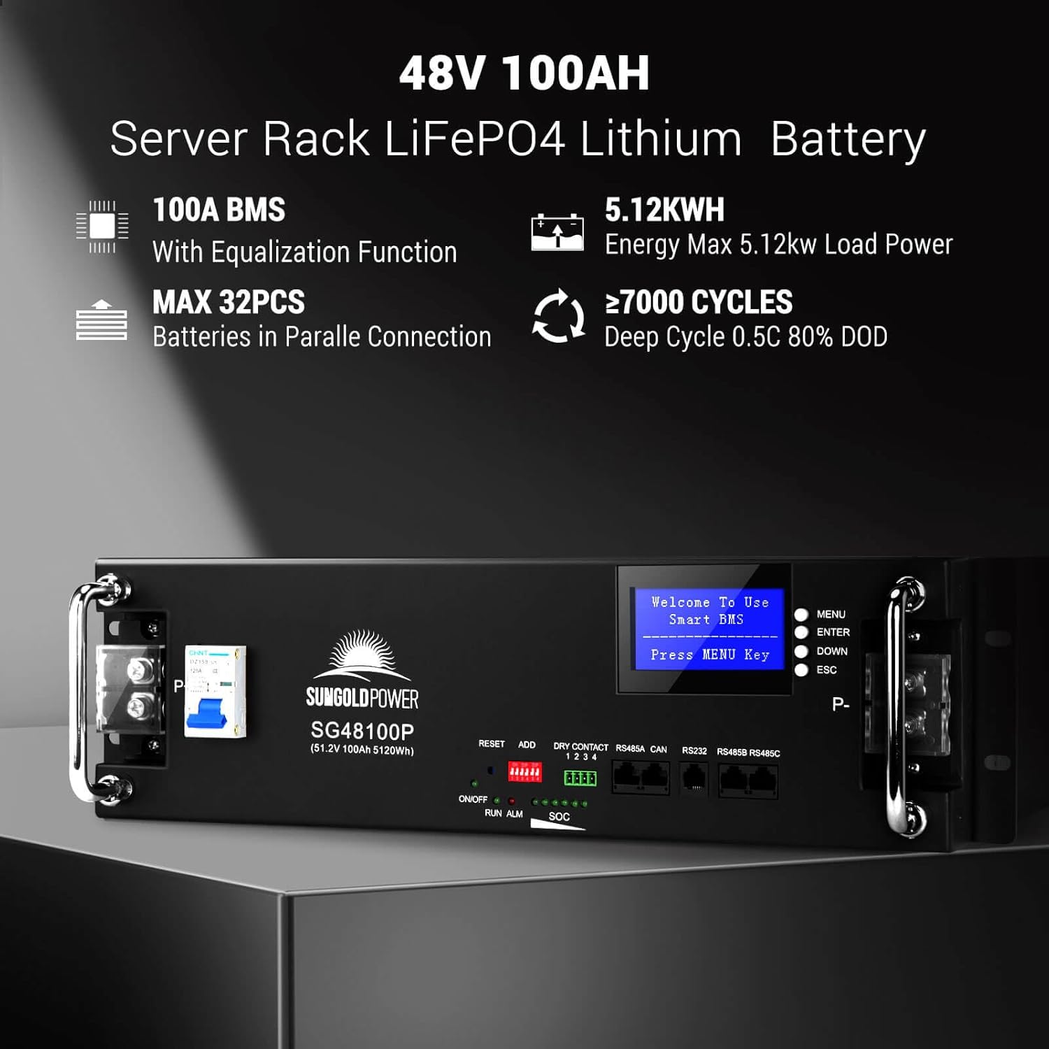 SUNGOLDPOWER 8KW 48V Kit:8000W DC 48V Pure Sine Wave Solar Inverter UL1741 with 2PCS 100A 48Vdc LiFePO4 Batteries 48V100P UL9540A (8KW Inverter+10.24KWH Batteries)
