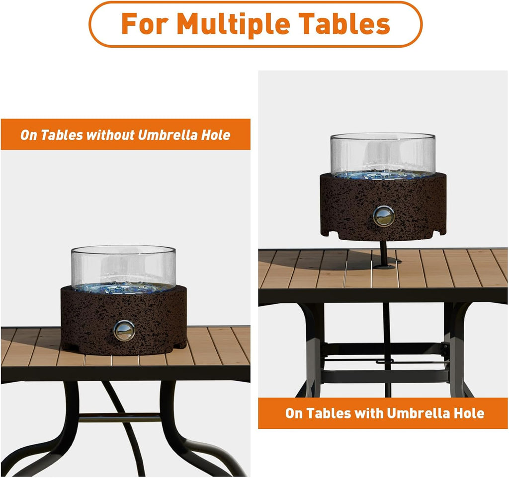COSIEST 12' Tabletop Fire Pit, Outdoor Propane Fireplace w Magnesium Oxide Round Base, 40,000 BTU Stainless Steel Burner, Glass Rocks, Glass Wind Guard, Fits 20lb Tank Outside