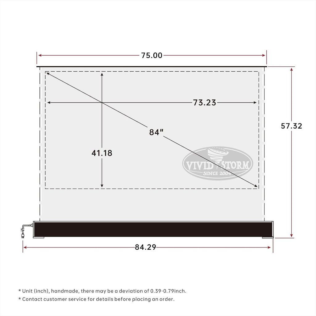 VIVIDSTORM-Movie Screen Motor Rollable Foldaway Portable Screen with All White Cinema PVC, 4k 3D HD Gaming/Office Room,Compatible with Standard Projector,VWSDSTWA84H