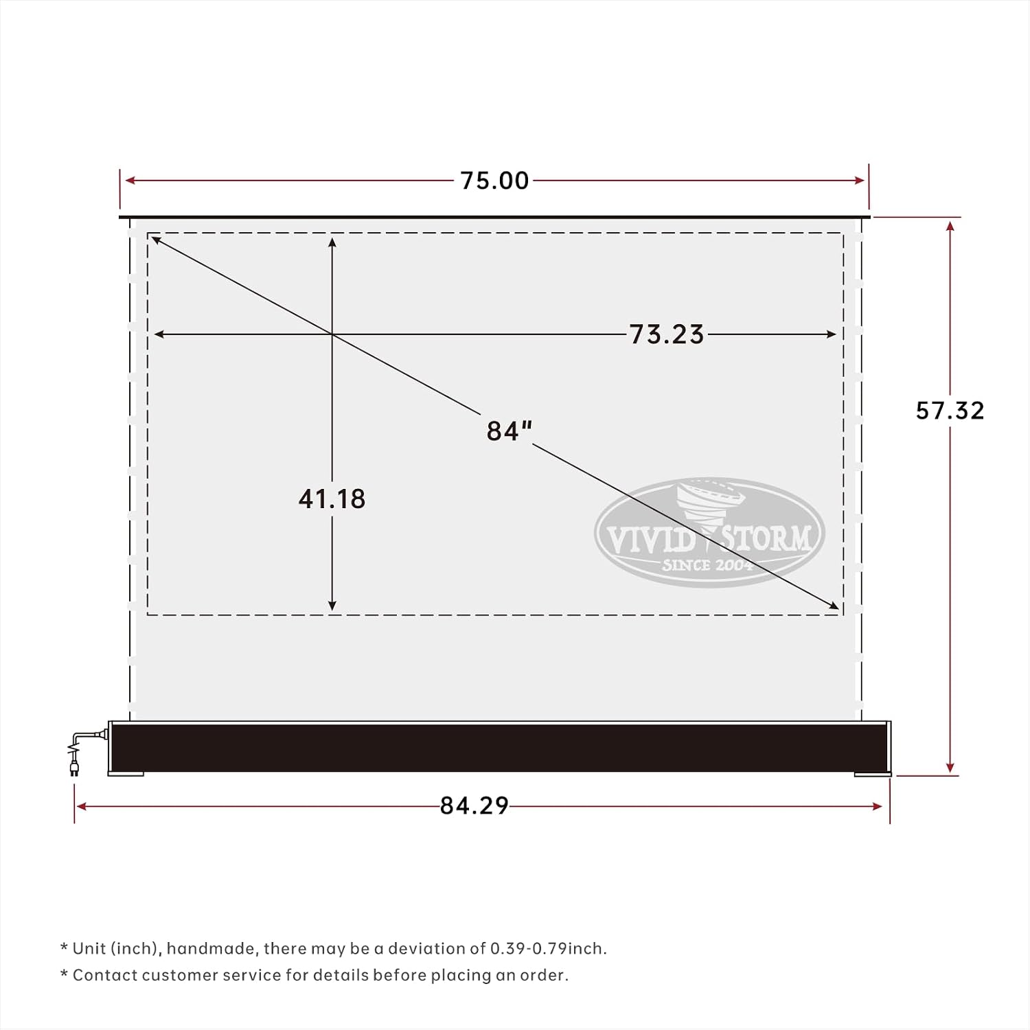 VIVIDSTORM-Movie Screen Motor Rollable Foldaway Portable Screen with All White Cinema PVC, 4k 3D HD Gaming/Office Room,Compatible with Standard Projector,VWSDSTWA84H