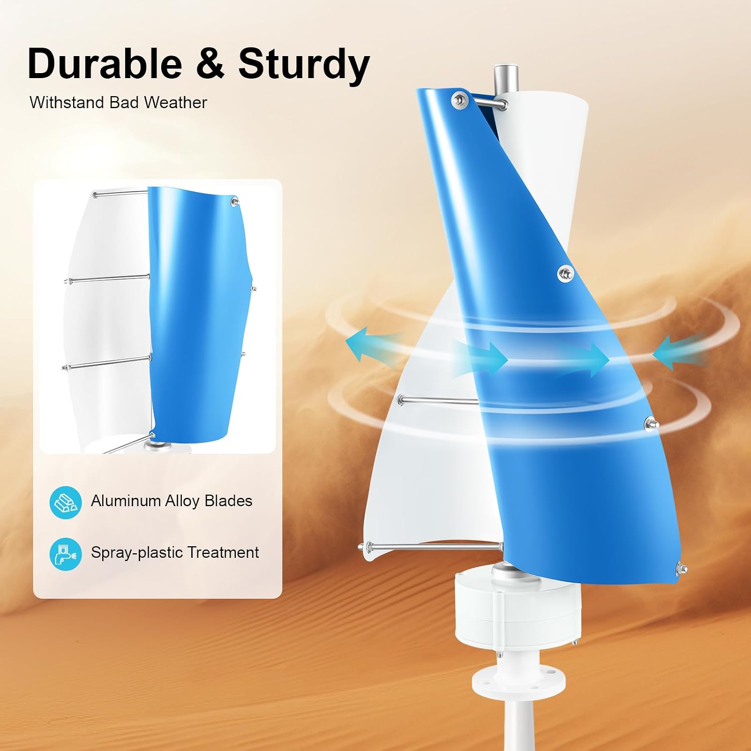 Wind Turbine Generators Kit,500W Vertical Axis Generator for Hybrid Solar Wind System,2 Blades Permanent Magnet Generator Winds Turbine Kit with Controller (White+Blue)
