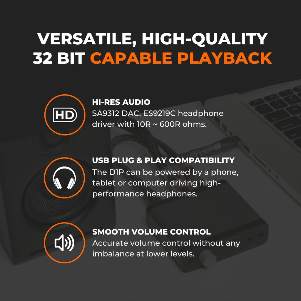 Audioengine D1P 32 Bit Portable Headphone Amplifier - Audio DAC Amp Switcher for Gaming and Music