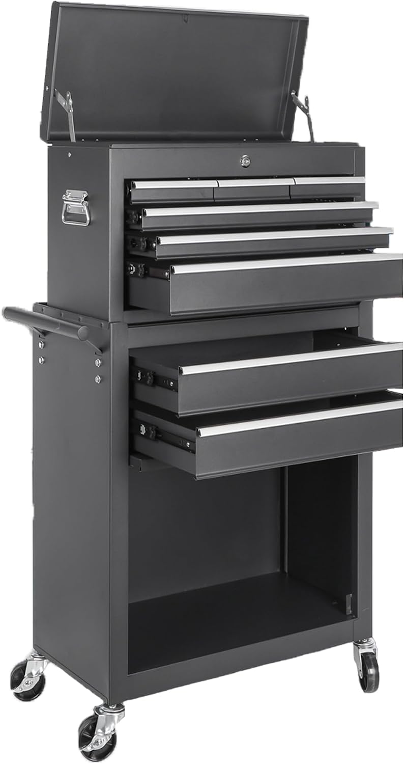 8 Drawers Tool Cart on Wheels with 1 Cabinet, Multifunctional Removable Rolling Storage Tool Chest Set,Tool Trolley Organizer Tool Box for Garage,Warehouse,Workshop,Repair Shop (42.5'H - Black)