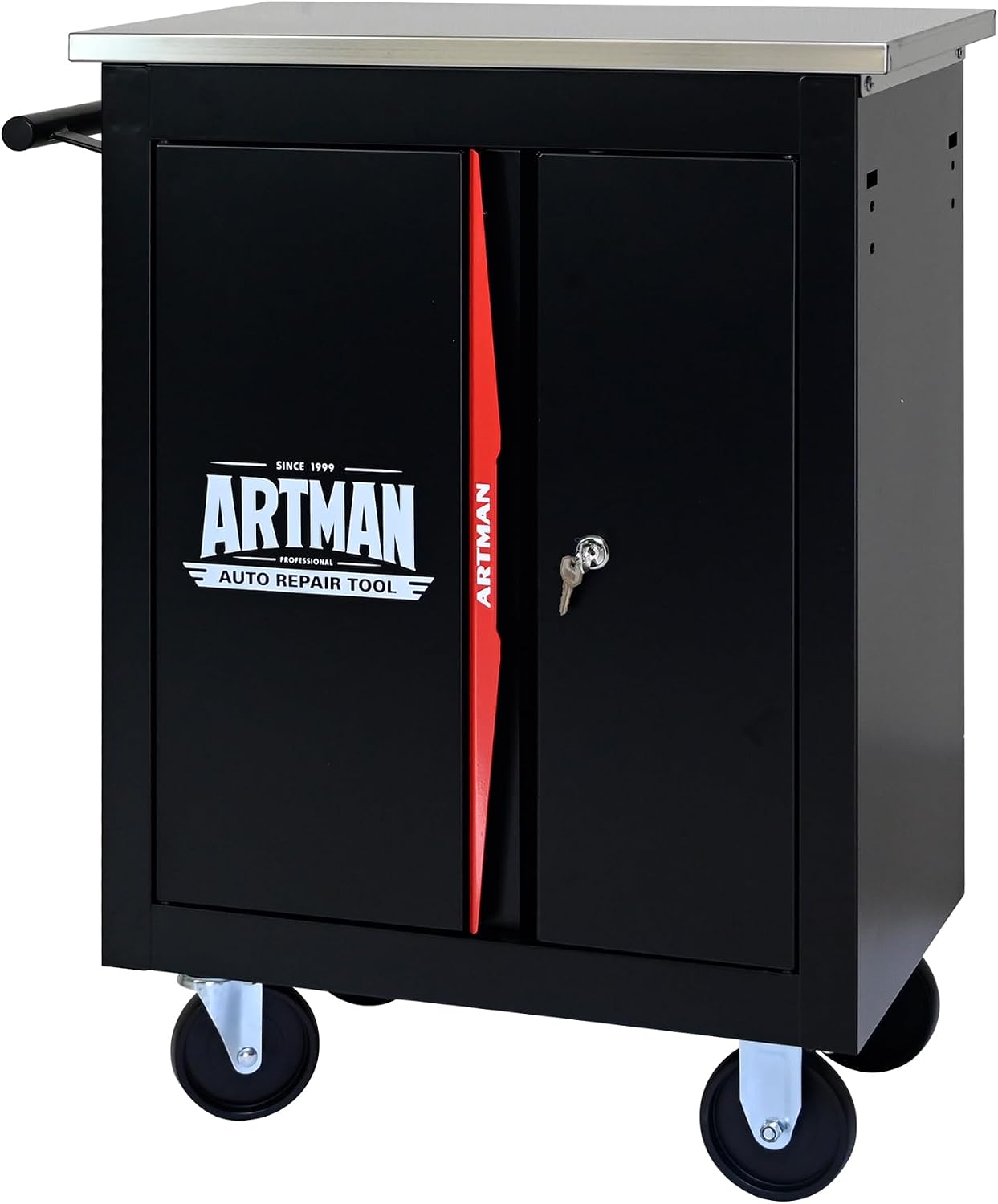 1 Cabinet Tool Cart on Wheels with Stainless Steel Worktop, Heavy Duty Mobile Rolling Drawer Tool Chest with Locking Wheels & Lockable Drawers, Garage Tool Storage Cabinet (Black, 1 Cabinet)