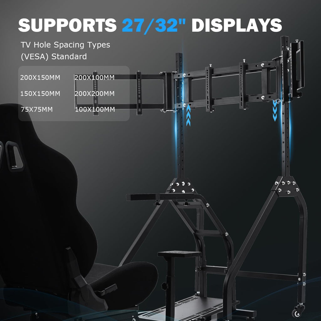 Anman Adjustable Racing Simulator Cockpit with Triple Monitor Stand and Ergonomic Driving Seat Compatible with Logitech/Thrustmaster, No electronic equipment