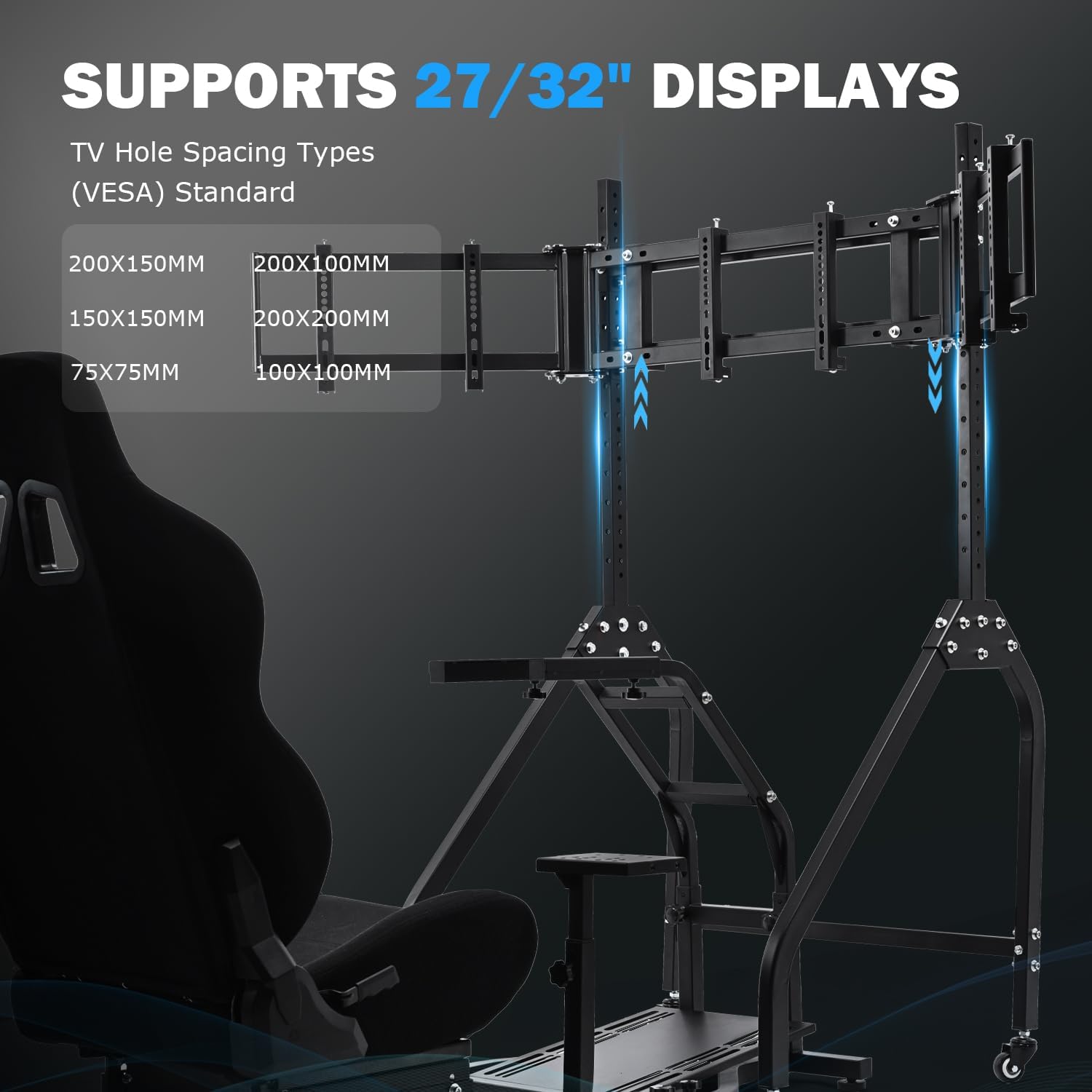 Anman Adjustable Racing Simulator Cockpit with Triple Monitor Stand and Ergonomic Driving Seat Compatible with Logitech/Thrustmaster, No electronic equipment