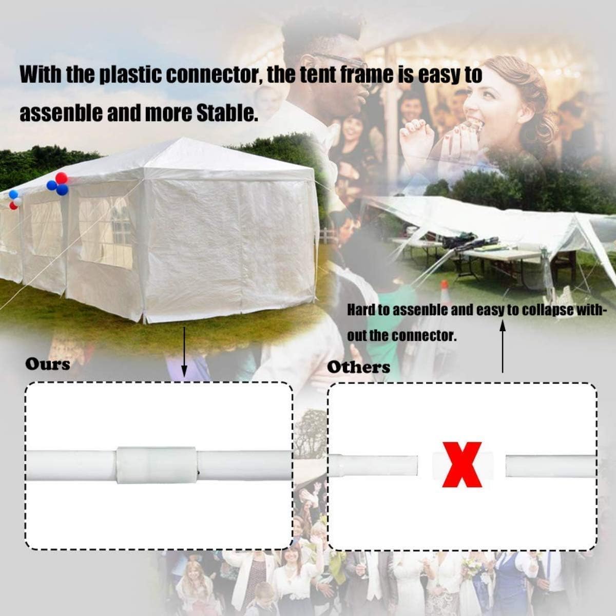 10'x30' Party Canopy Tent Outdoor Wedding Waterproof UV Protection Gazebo Pavilion with 8 Removable Sidewalls Heavy Duty Portable Camping Shelter BBQ Pavilion Canopy Cater Events, White