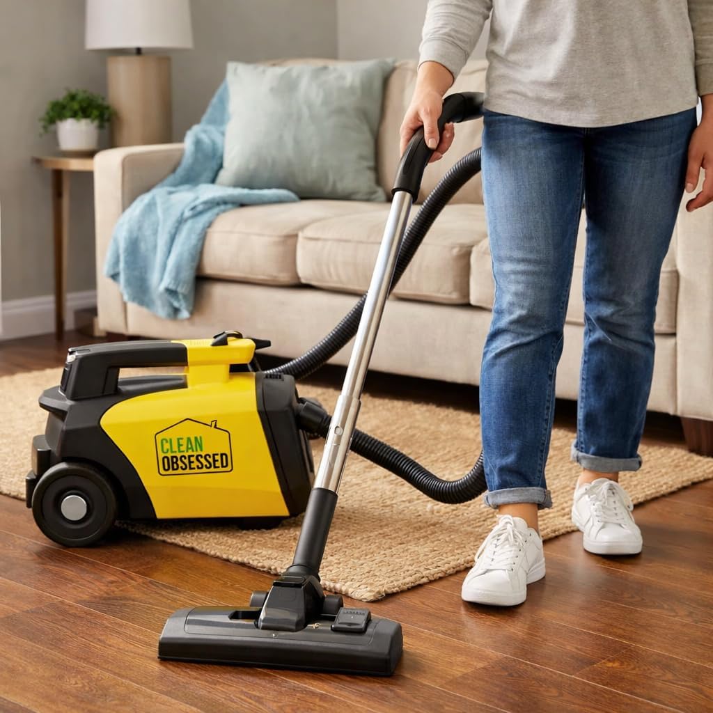 Clean Obsessed Lightweight Portable Commercial Canister Vacuum Cleaner for Carpet & Hard Floors – with 8-Piece Tool Kit, 27-Foot Power Cord & Adjustable Shoulder Strap - CO711
