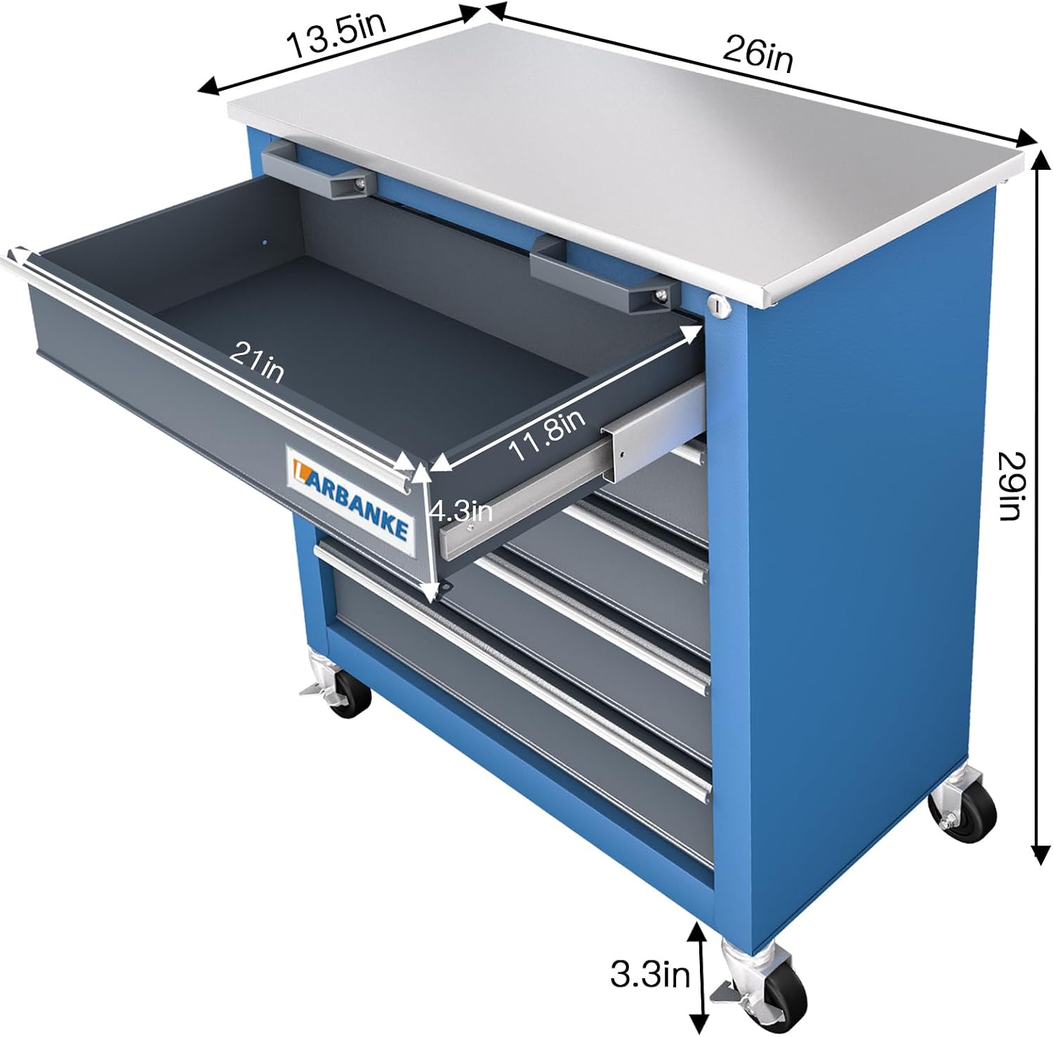 LARBANKE 5-Drawer&8-Drawer Tool Chest combination,with Universal Brake Wheels and Padded Feet,Tool Cabinet with Stainless Tabletop,Rolling Tool Chest Can be Connected Together with Connectiong Buckle