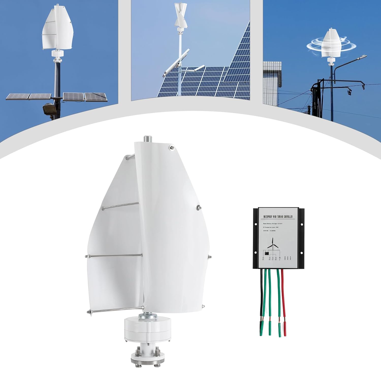 Vertical Axis Wind Turbine 100w Wind Generator 12V Permanent Magnet Generator Vertical Axis 2-Blades For Home, Corporate And Industrial W/Controller