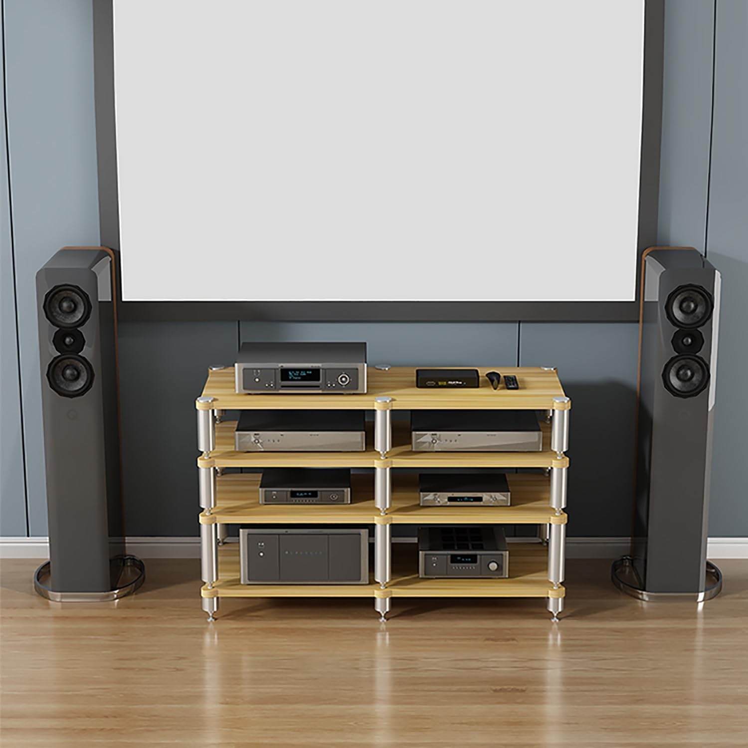 Walnut Gaming Shelf & Media Stand - Stylish Portable Audio Rack for Projector, DVD Player, Game Console & Cable Box - Versatile AV Storage Solution