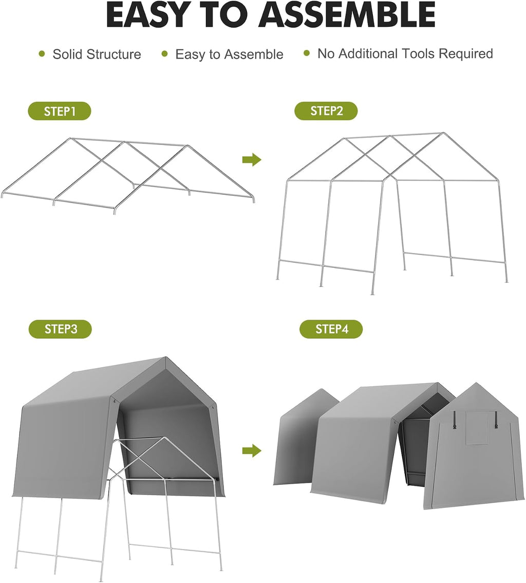 10 x 10 ft Carport Storage Shed, Shelter Logic with 2 Roll-up Zipper Door, Heavy Duty Waterproof Tarp, Storage Tent for ATV, Motorcycle, Bike, Garden Tools, Firewood