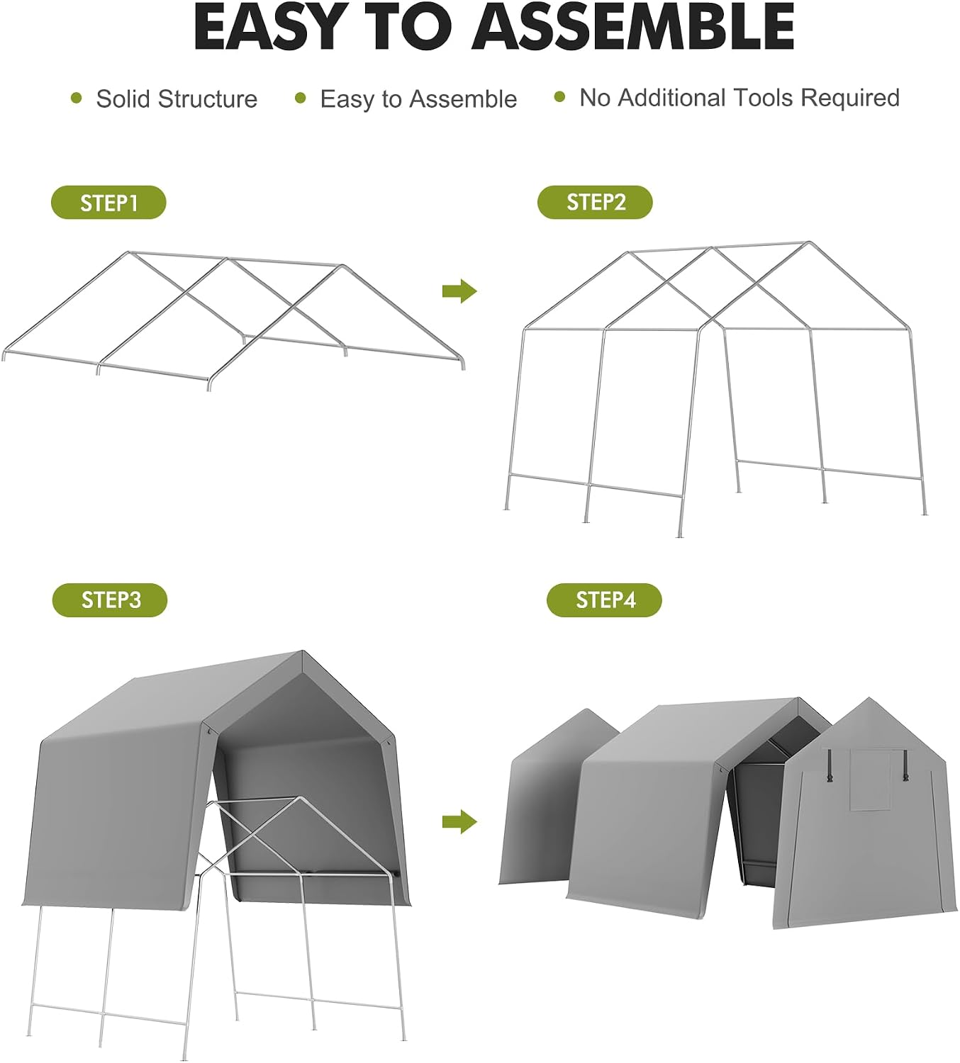 10 x 10 ft Carport Storage Shed, Shelter Logic with 2 Roll-up Zipper Door, Heavy Duty Waterproof Tarp, Storage Tent for ATV, Motorcycle, Bike, Garden Tools, Firewood