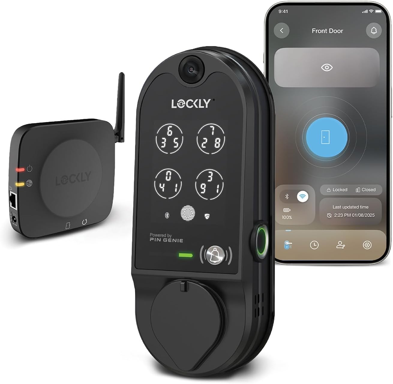 Lockly (Refurbished) Vision Smart Lock with Camera, Video Doorbell Keyless Entry Door Lock Wi-Fi, PIN Genie Keypad, Fingerprint, Remote Control, Easy Installation, No Monthly Fee