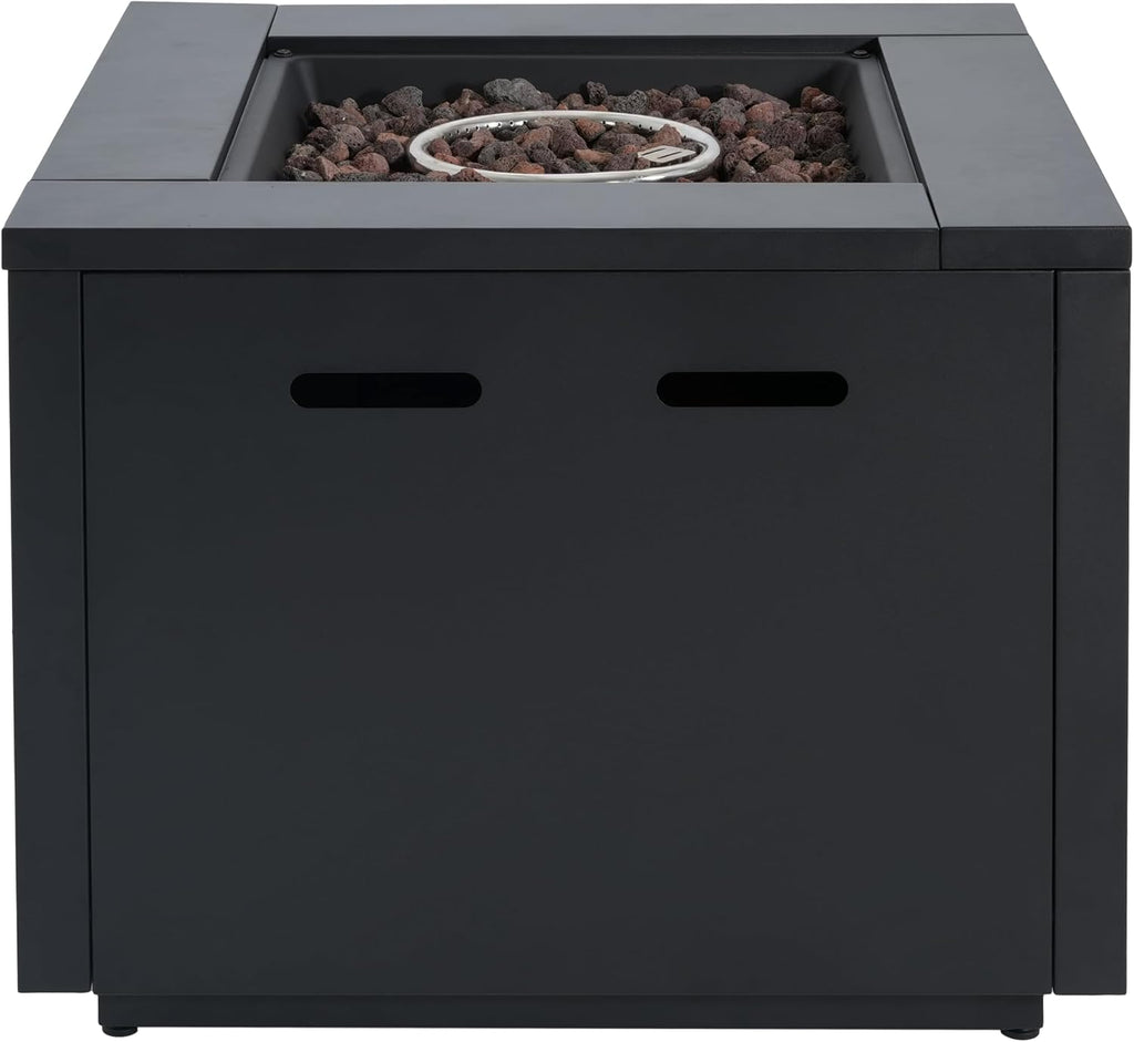 Christopher Knight Home Senna Outdoor Fire Pit with Lava Rocks and Protect Cover, Galvanized Steel Construction Tank Table, 40000 BTU Square Tabletop Fire Pit, Patio Gas Fireplace Table, Black