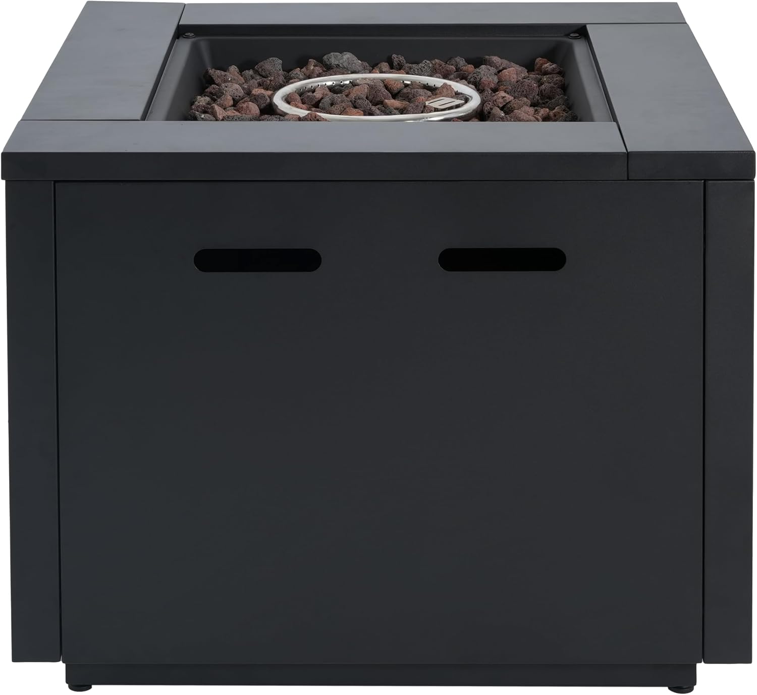Christopher Knight Home Senna Outdoor Fire Pit with Lava Rocks and Protect Cover, Galvanized Steel Construction Tank Table, 40000 BTU Square Tabletop Fire Pit, Patio Gas Fireplace Table, Black